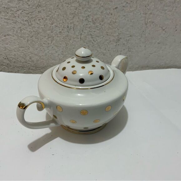 Grace s Teaware White with Large Gold Polka Dot Teapot with Lid G11 - Picture 2 of 8